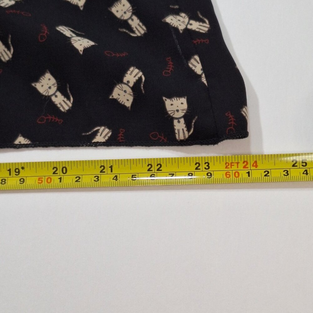 Jessie B Cat Print Tie-Neck Blouse XL Black Cream Retro Office Casual Top - Picture 12 of 16